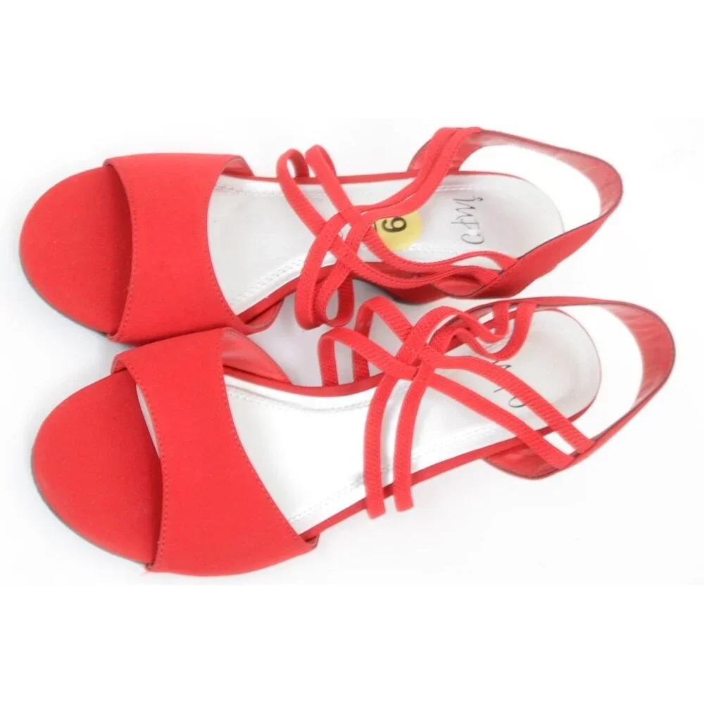 IMPO Red Vicci Strappy Wedge Sandals Heels Women's Size 9 Holiday Valentine - Picture 6 of 8